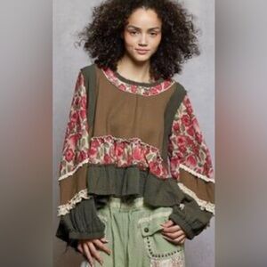 NWOT Pol Los Angeles Boho Patchwork Ruffle Top | Romantic Cottagecore